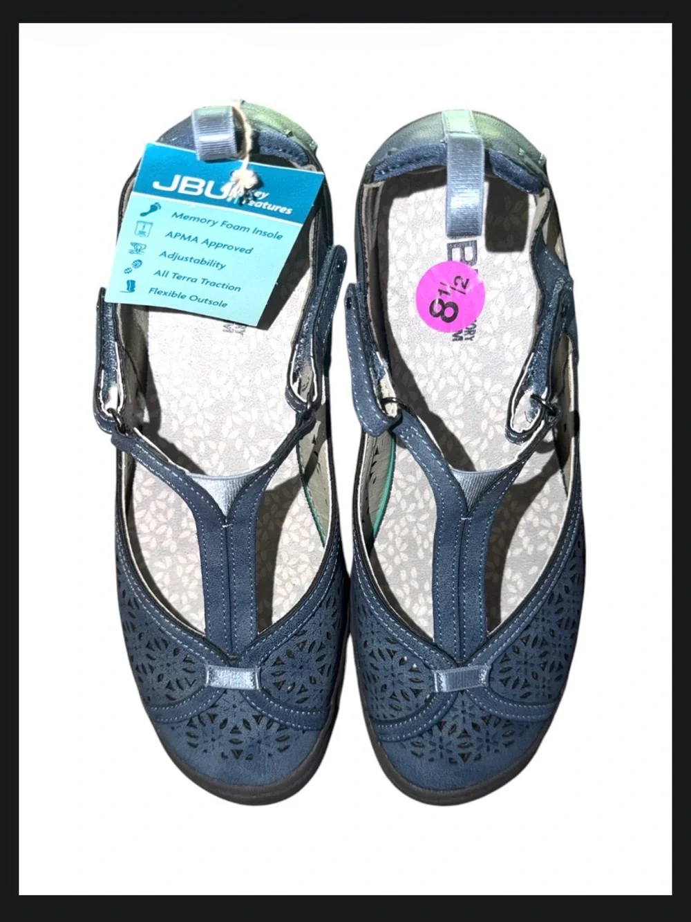 *new* Jambu Daffodil Women's Blue Laser-Cut T-Strap Flat